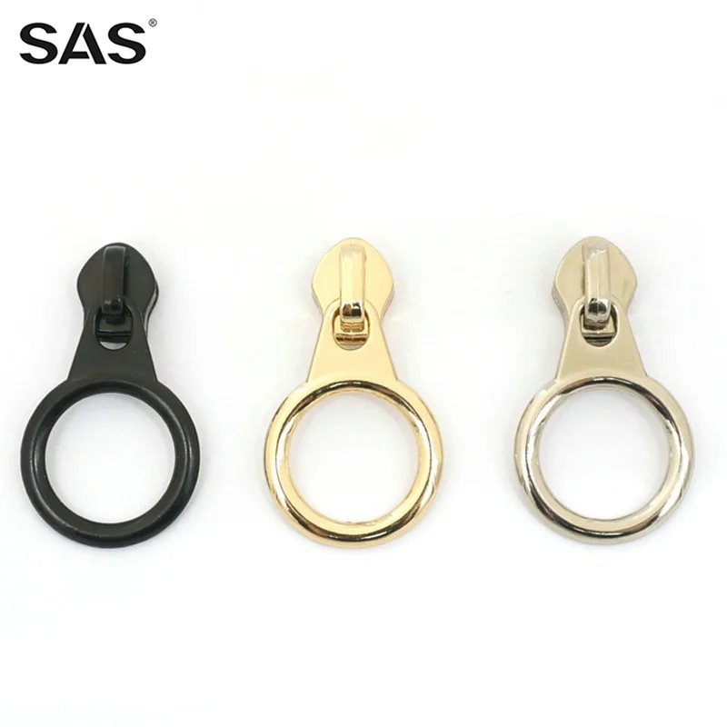 SAS Wholesale Factory Price Zipper Round Puller Can Custom Logo Metal Zipper Heads for Garment Bag
