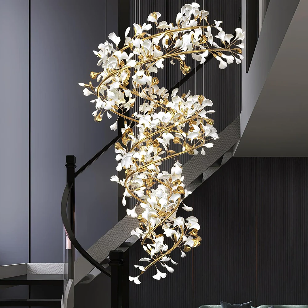 Extra Large Tall Ceramic leaf Chandelier High Ceiling Decorative Luxury Loft Hotel Lighting tulip chandelier Fixture
