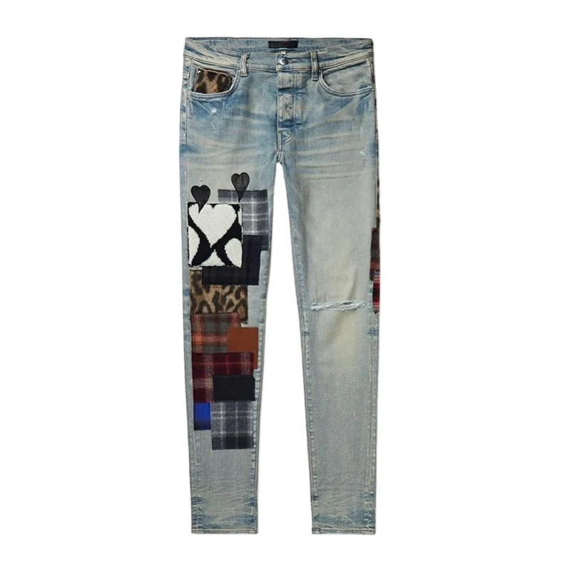 Wholesale Price Mens Ripped Jean Embroidery Denim Tag Overalls Plus Size Pant Custom Made Skinny Jeans For Men