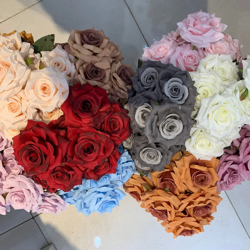 High Quality Artificial Flower Bundle Rose Bouquet Wedding Decor  9 Heads Silk Roses Bunch