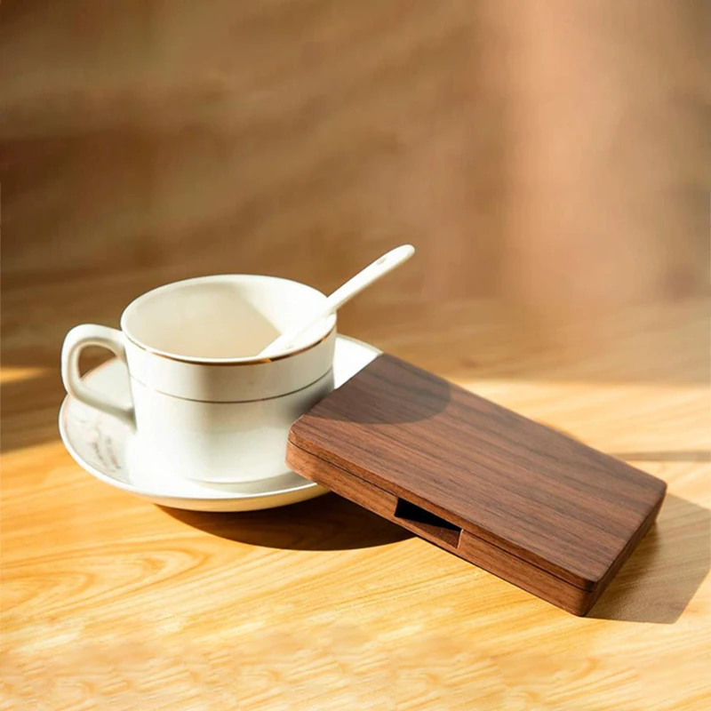 Personalized Eco Friendly Walnut Wood Office Table Square Slim Business Card Holder