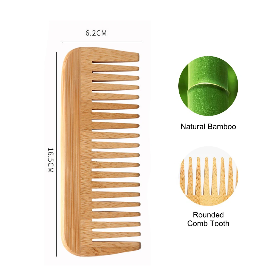 Private Label Top-rated Anti-static Natural Handmade Bamboo Wood Wide Tooth Comb Scalp Massage Curly Hair Comb For Home Use