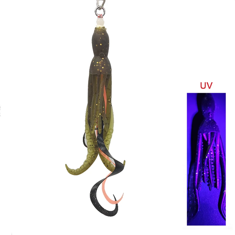 Luminous Octopus Squid Skirt Sea Fishing Wobbler Bait Fishing Tuna Lure Jig head Hook 100mm Fishing Soft Lure
