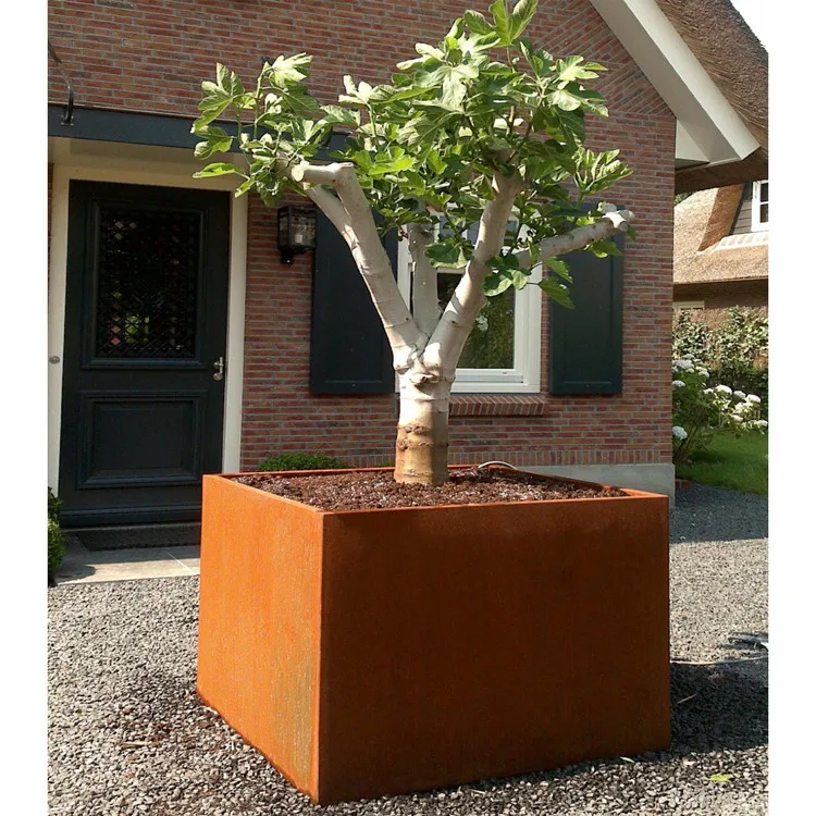 cheap patio big size corten steel flower pots outdoor plant pot outside garden simple style metal planter