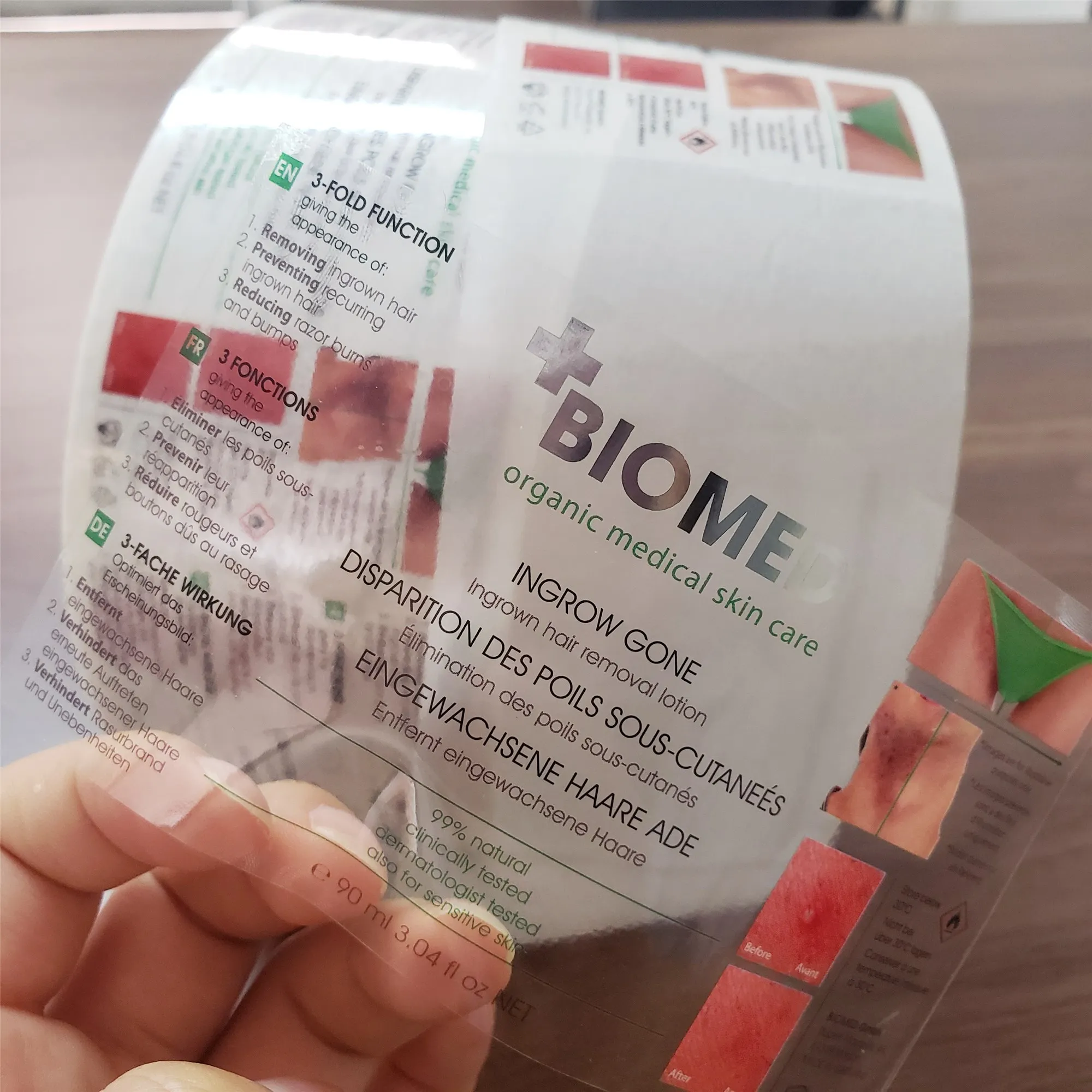 Cmyk printing transparent stickers bottle packaging roll label,adhesive customized printer for food products