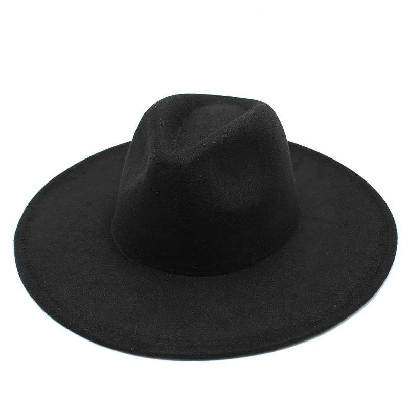 9.5cm Wide Brim Fieltro Sombrero High Quality Fashion Jazz Hats Colorful Flat Felt Fedora Hat For Men Women