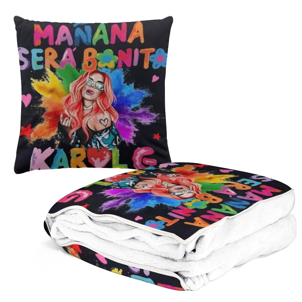 2024 Popular Karol g manana sera bonito bichota season blanket pillow 2 in 1 soft pillow blankets for home office car