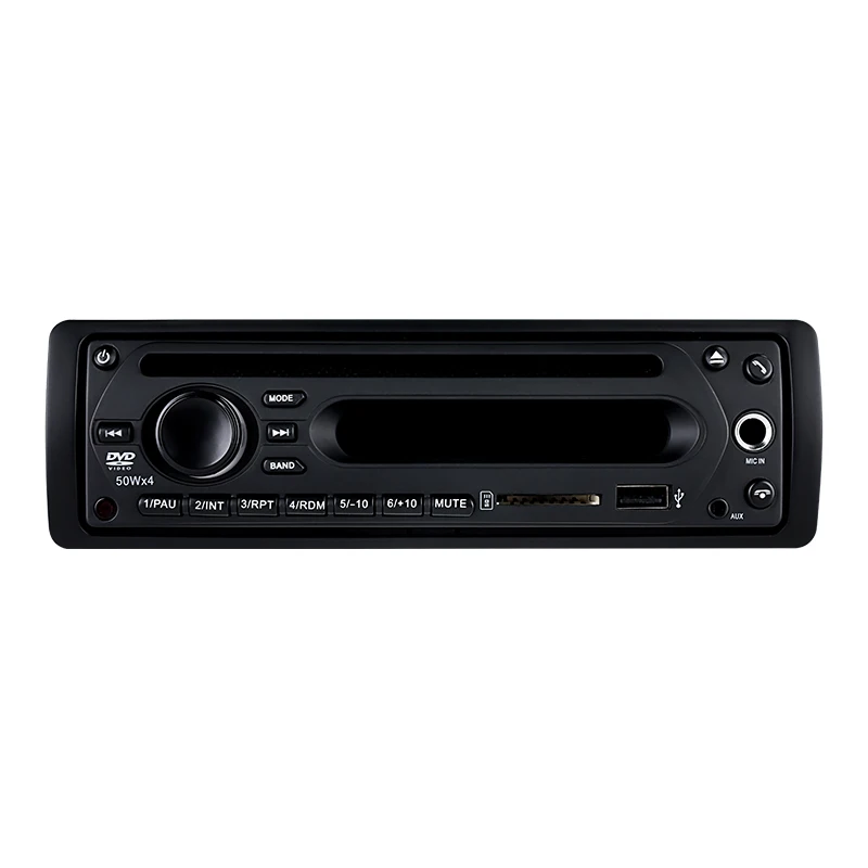 In dash one din car dvd player with 12V 24V input microphone input USB SD slot support 500G HDD FAT 32 format FM remote control