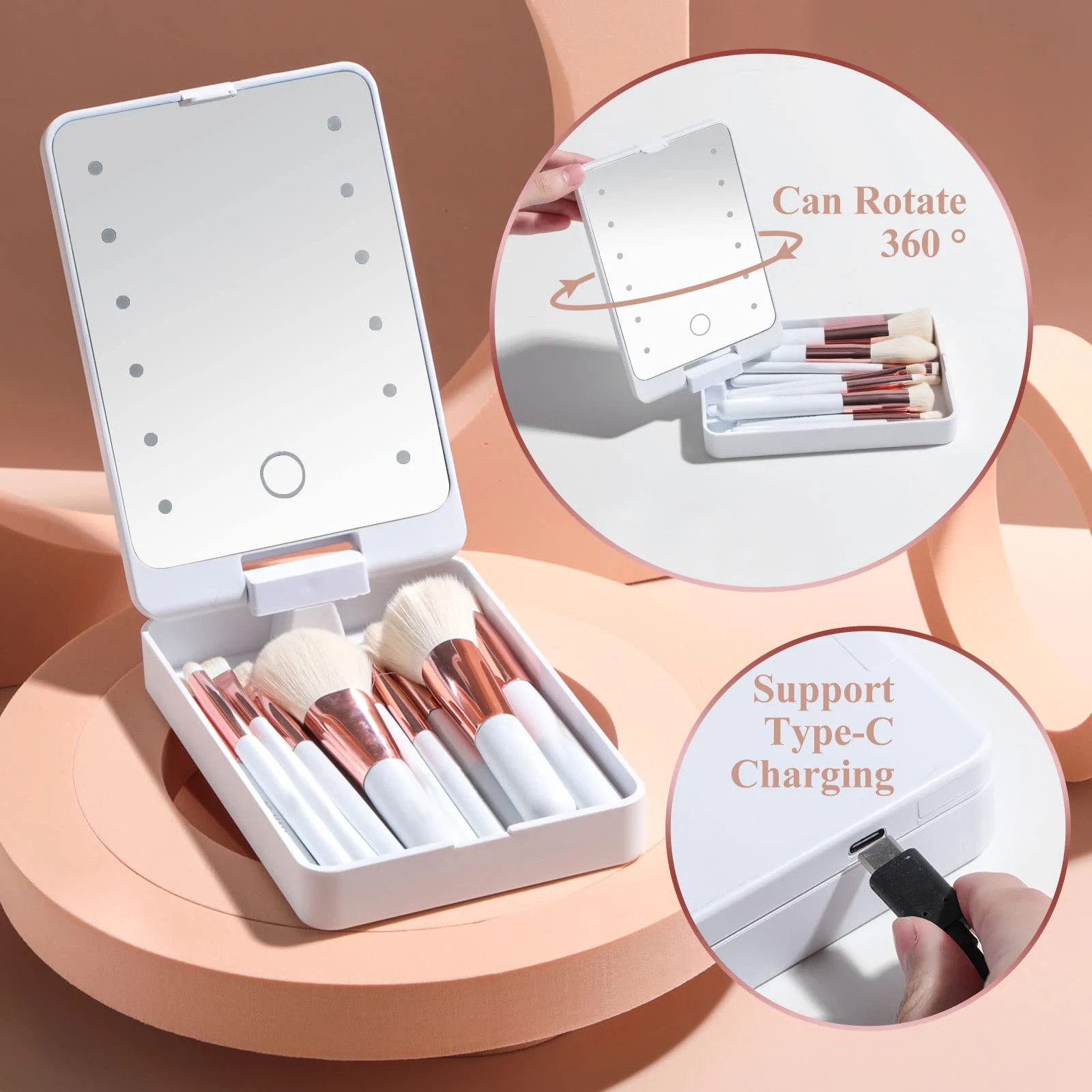 Private Label 14 Pcs Foundation Powder Concealer Eye Shadows Makeup Set Travel Mini Makeup Brush Set With LED light Mirror