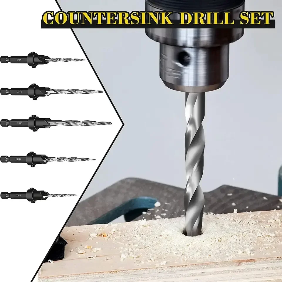 China Top Quality 1/4 Hex Shank Carbide Tipped Wood HSS Countersink Drill Bit For Wood