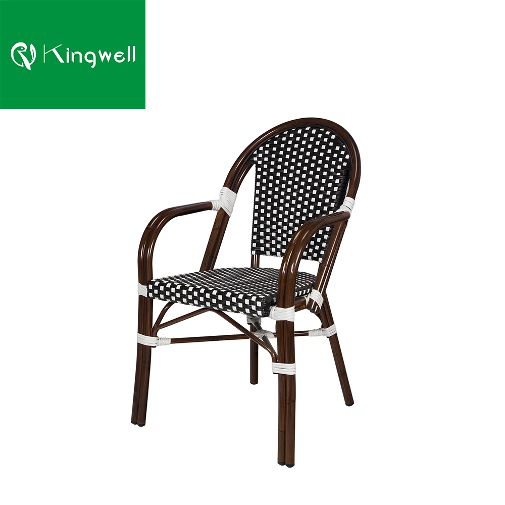 All-weather french style outdoor rattan dining arm bistro chairs