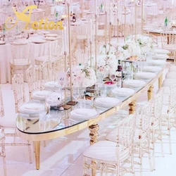 Wholesale stainless steel mirror glass top marble top oval table for wedding party banquet hotel dining