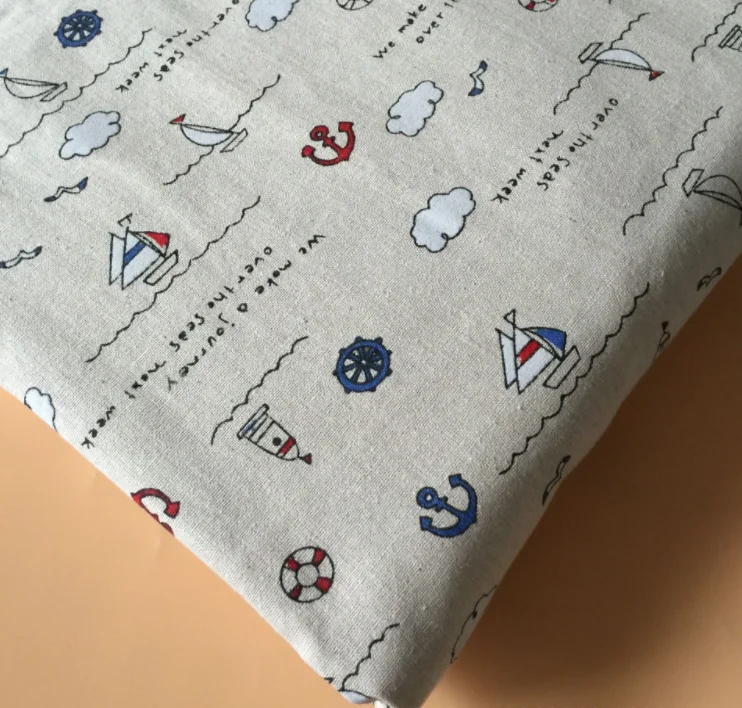 Navy Pattern Printed Linen Fabric Textiles Cloth Of Handmade DIY Sewing Cushion For Home Decoration