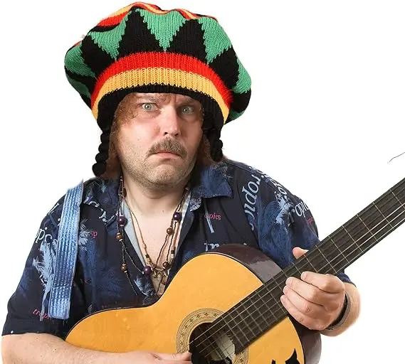 Knitted Hat with Black Dreadlocks Jamaican Dreadlocks Fancy Dress Party Wig Cap