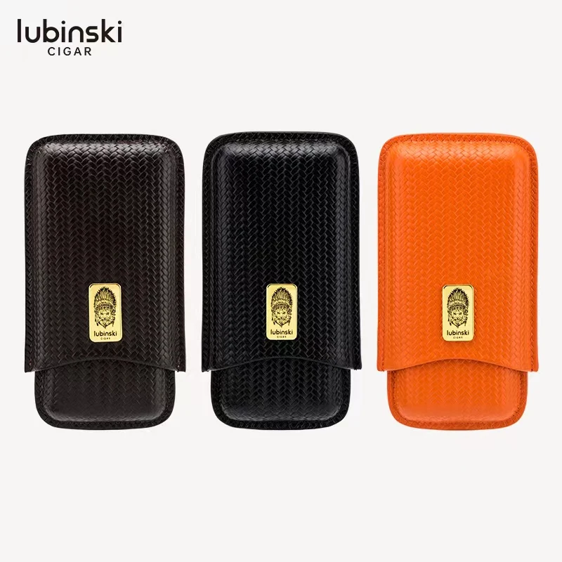 LUBINSKI cigar leather case three pack portable leather patch cigar case cigar tube with gift box