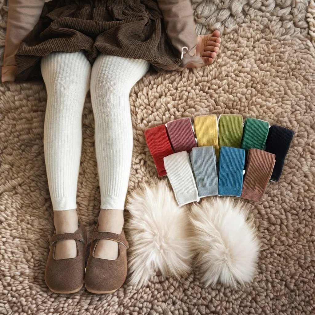 New Arrival Baby Girl Tights Solid Color Ribbed Kids Leggings Breathable Cotton Girl Pantyhose Terry Baby Stocking
