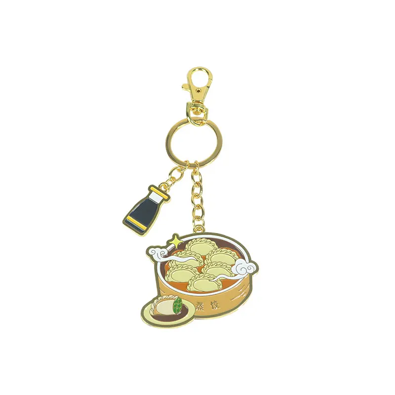 souvenir custom gold metal chinese culture food shape key chain bag pendant hanging keychain sublimation key chains