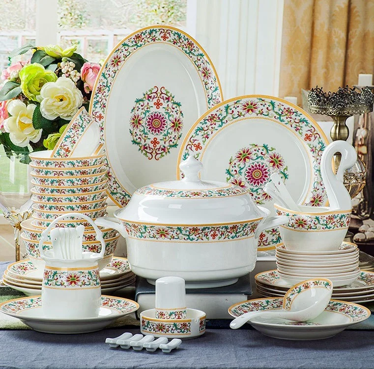 High End Household Tableware Bowls Plates Bone China Sets New Year Gifts