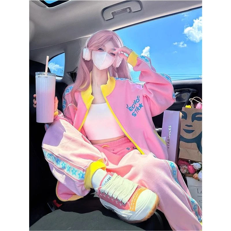 Wholesale high quality sportswear women fall winter loose street dance wear with a set of hip hop casual two-piece set