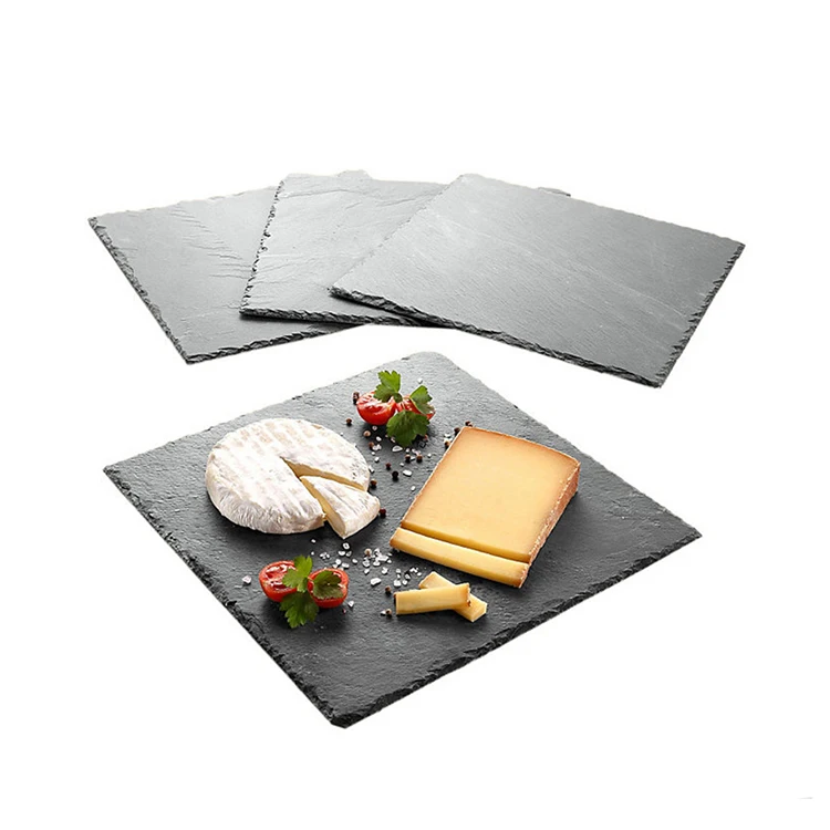 wholesale 30*30CM natural black charcuterie cheese slate board plate