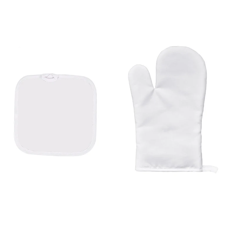 Sublimation blank white products Kitchen set 100% polyester heat resistant cotton oven gloves oven mitt sets for sublimation