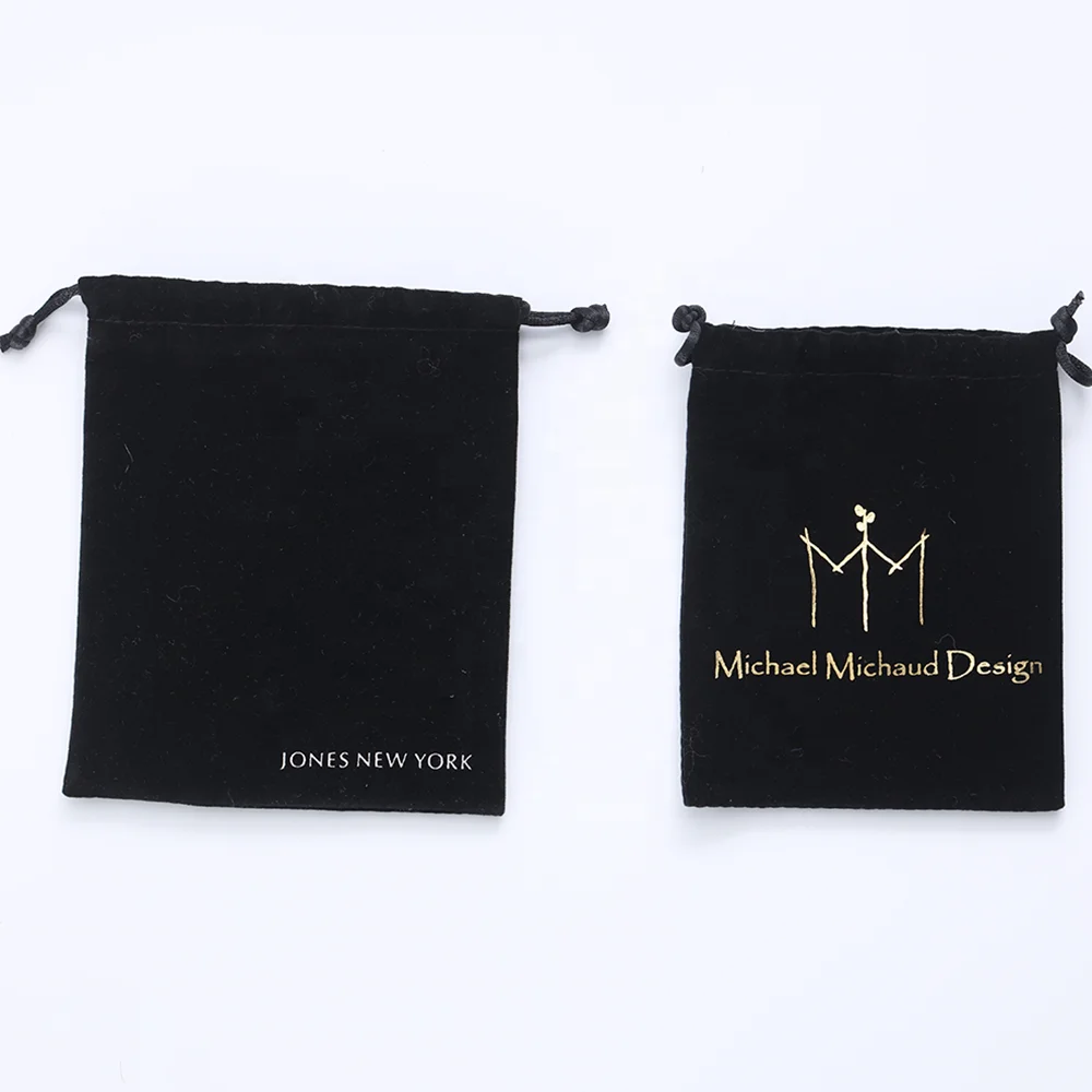 Latest Design Custom Hot Stamping Loho Black High End Jewelry Packaging Velvet Favor Bags Pouch