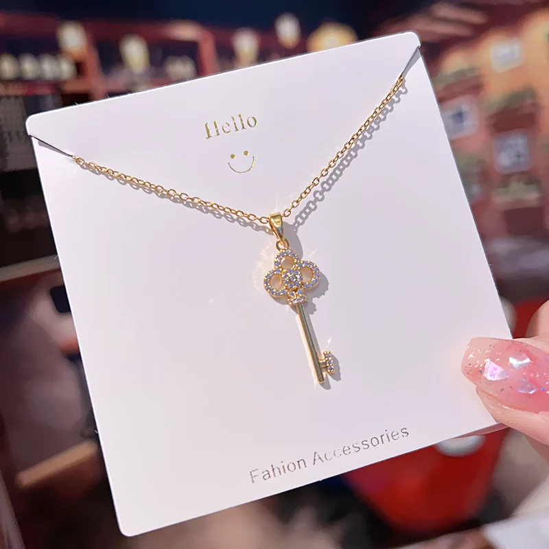 Wholesale Crown Key Necklace Pendant Stainless Steel Diamond 18K Gold-Plated Zircon Fashion Jewelry Necklace Women