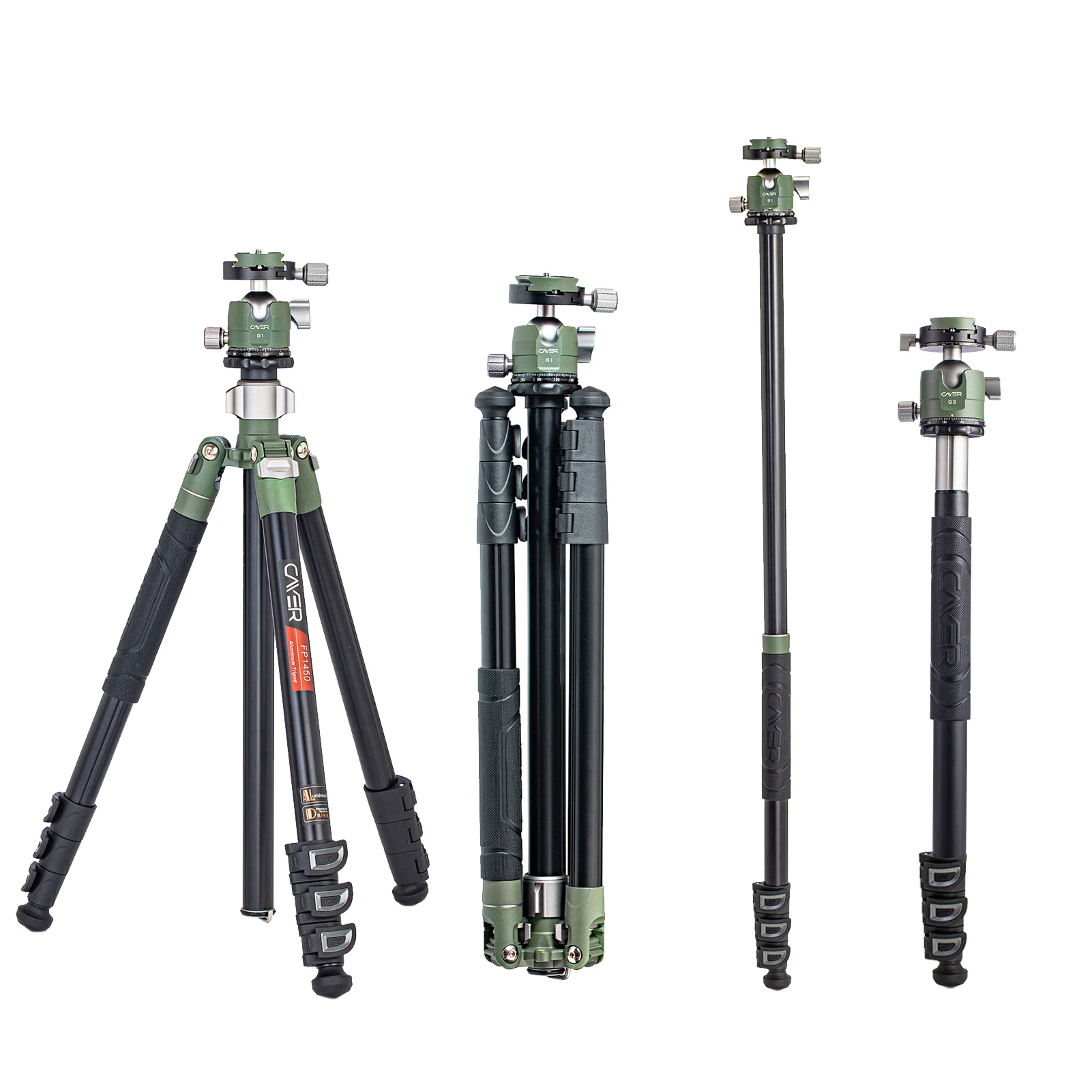 Cayer FP1450G1 Lightweight Aluminum Reverse Folding Tripod Kit with Removable Leg for Monopod Professional Camera Video Tripod