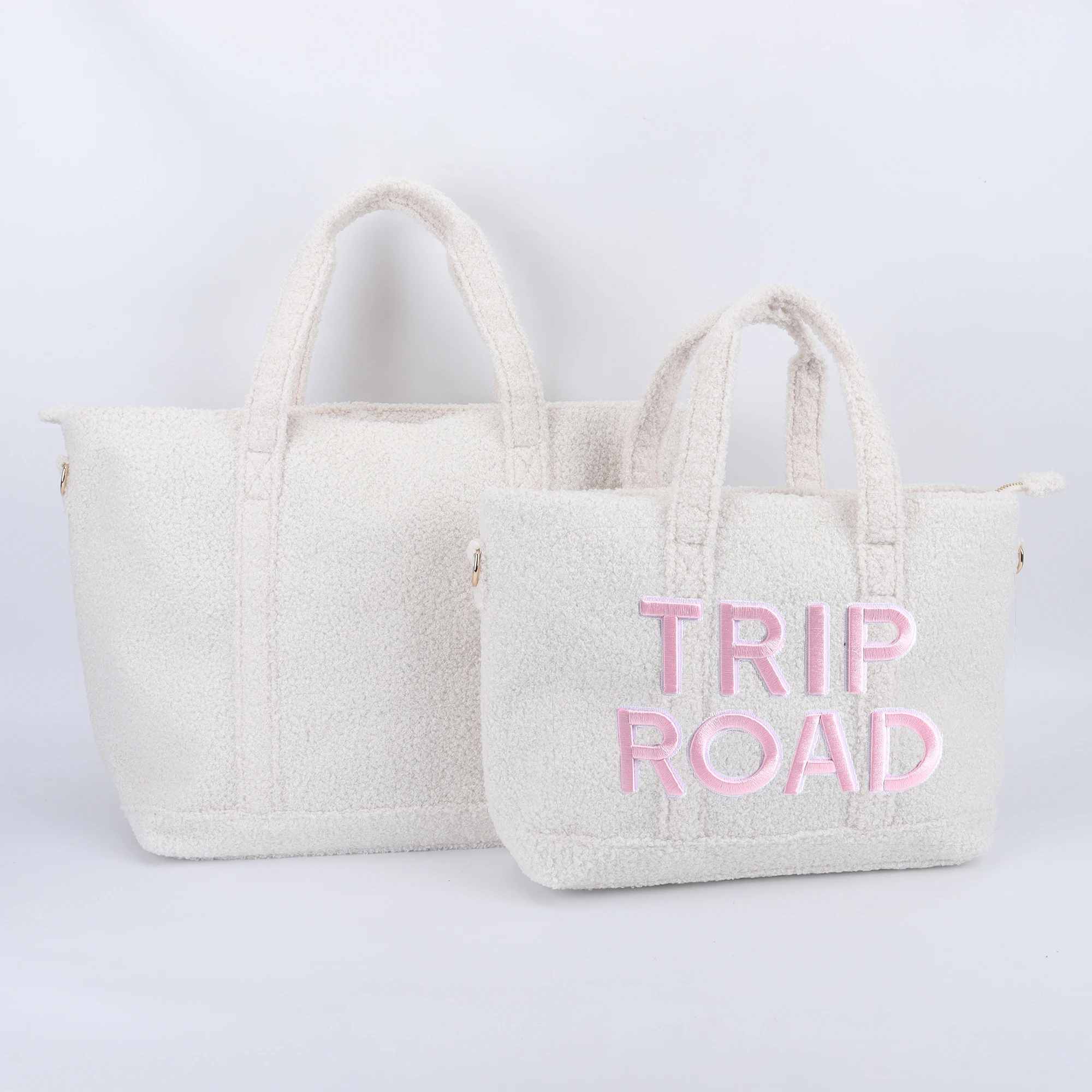 Sherpa Fleece Metal Zipper Tote Bag High Quality Women Winter Fuzzy Teddy Travel Hand Bags Student Ladies Tote Bag Shopping Tote