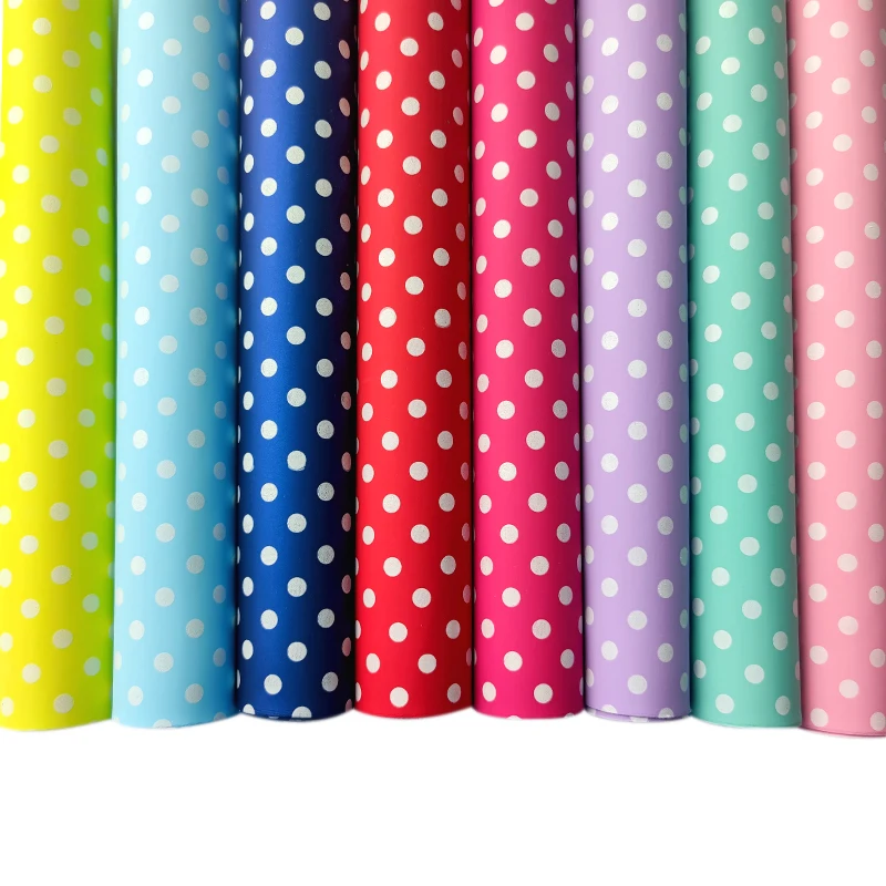 White Dot Pattern Printed Artificial Upholstery Fabric Matte Color PU Decorative Synthetic Leather For Bag/Bow/Shoe DIY Craft