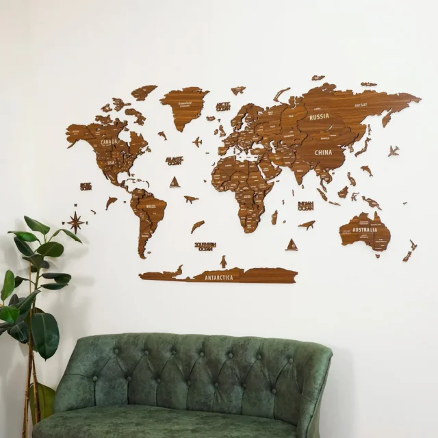 New Desgin Wooden World Map Home Office Decor 3D Wooden Wall Map of USA Features