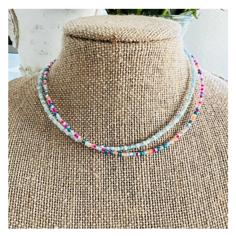 Bohemian Summer Jewelry Seed Bead Choker Necklaces Handmade Fashion Multicolored Rainbow Beaded Necklace For Gift