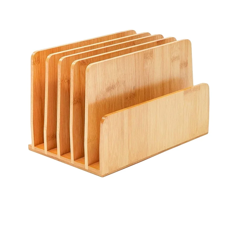 100% Bamboo Desk File Mail Organizer Countertop 5 Slots Desktop File Folder Sorter Holder Organizer for Document Letters