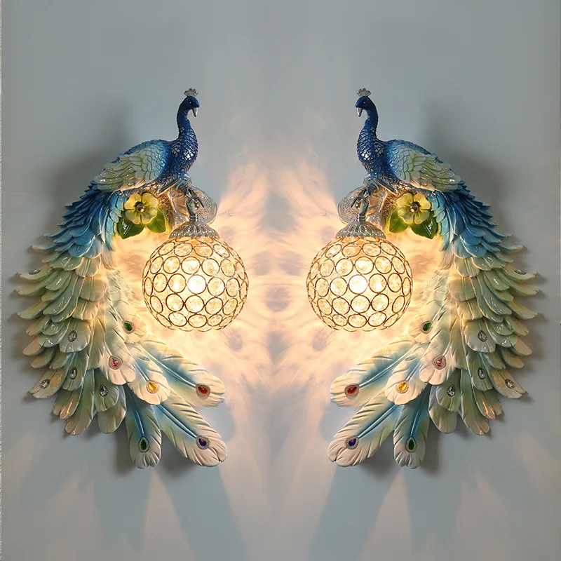 Creative Antique Indoor Bracket Light Fitting Living Room Peacock Wall Lamp