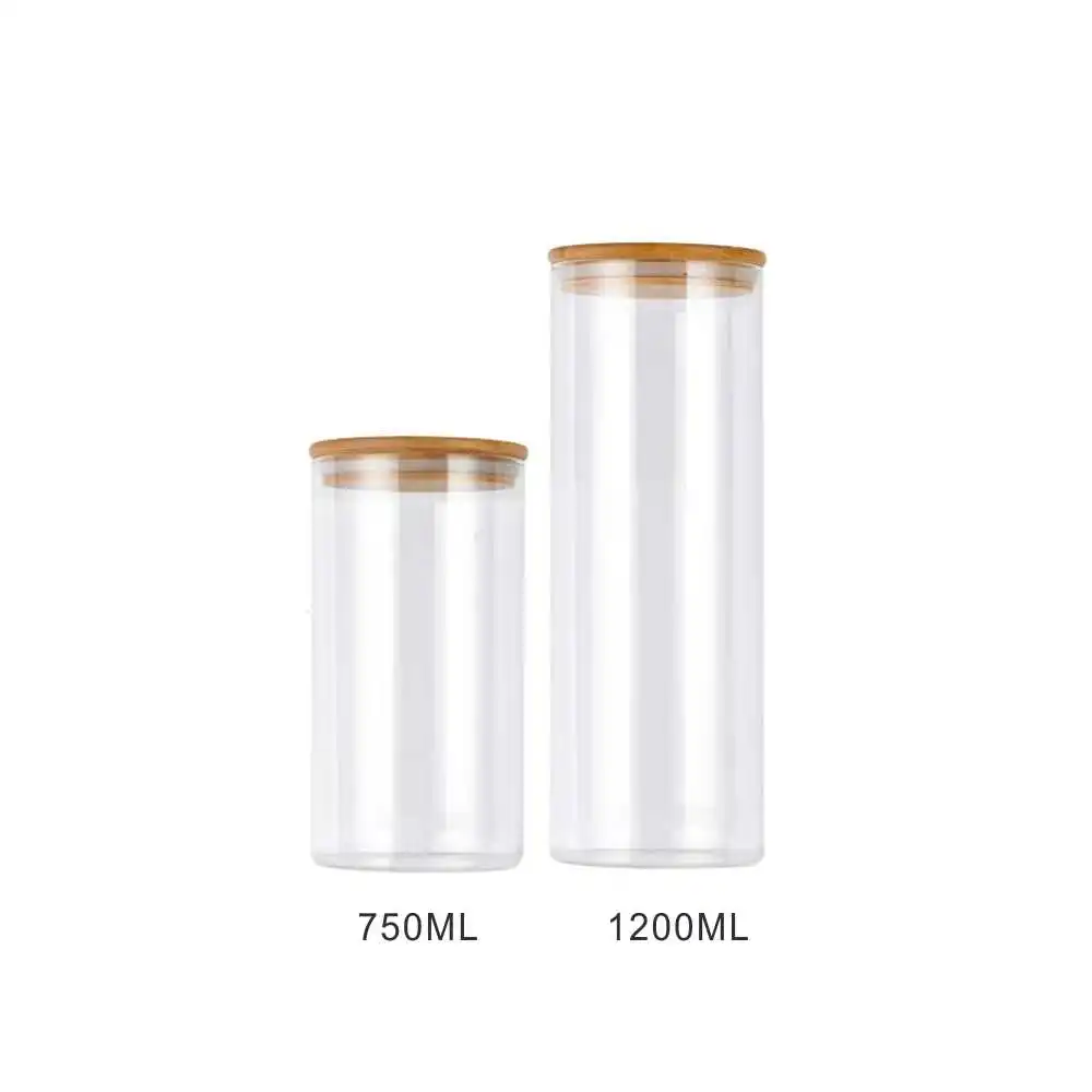
High borosilicate 3 pieces glass storage jar bottle with bamboo wood lid glass kitchen food container set 