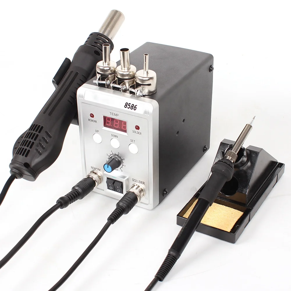 Green 8586 2 in 1 SMD Rework Soldering Station Kit Hot Air Soldering Station
