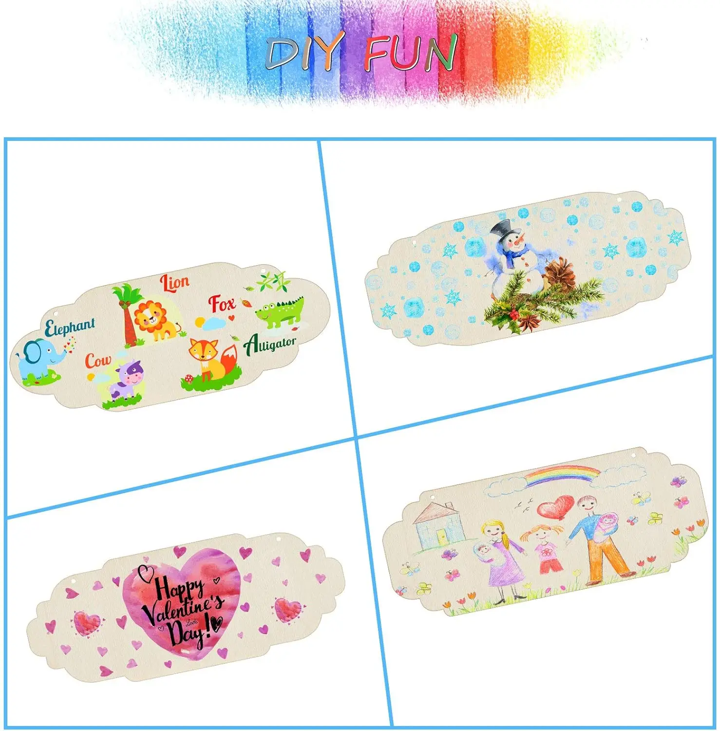 10 Pieces Unfinished Hanging Wood Sign Hanging Decorative Rectangle Hanging Wooden Blank Sign with Ropes for Diy Craft