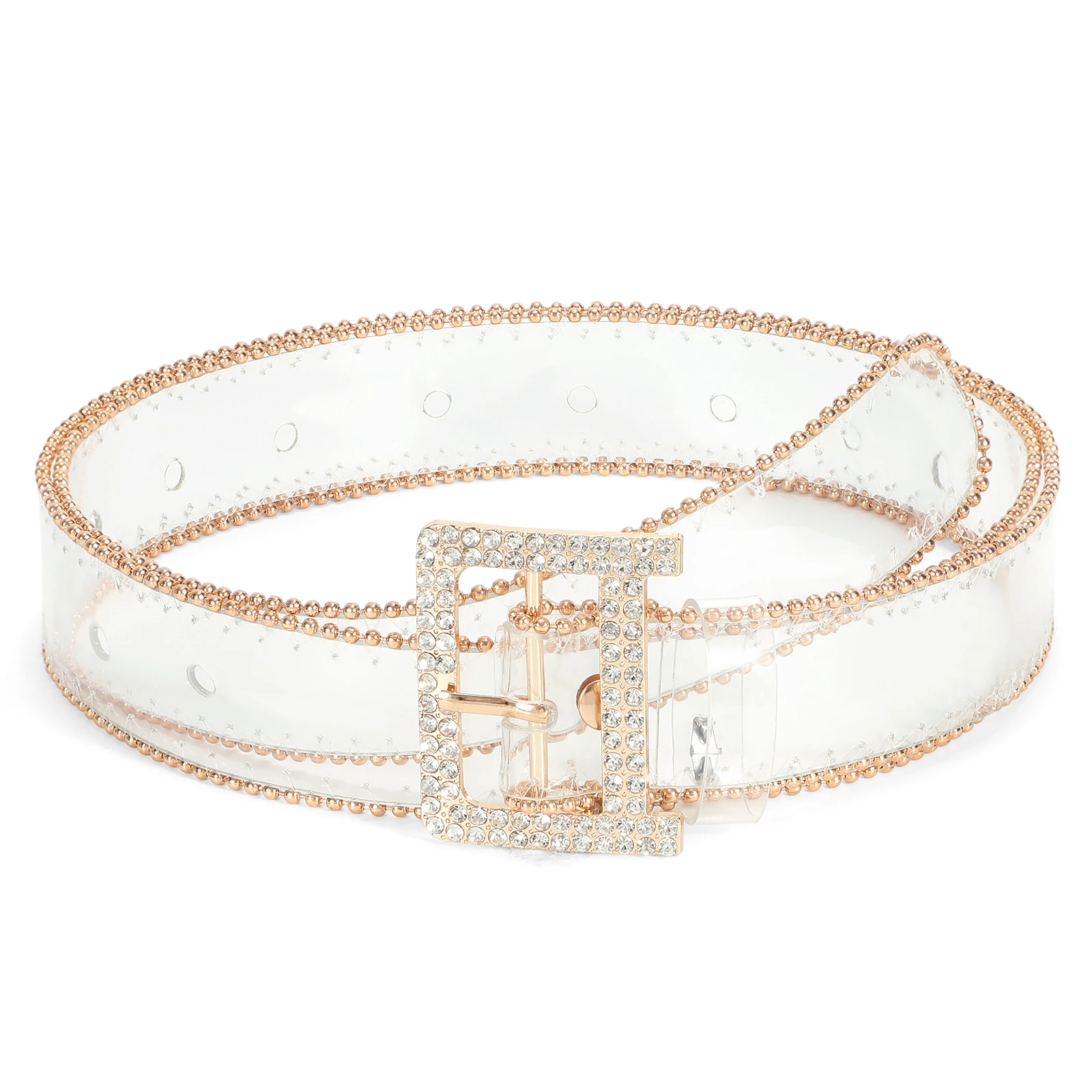 2.5cm Width Pvc Transpalent Crystal Rhinestones Diamonds Single Prong Pin Buckle Belt For Girls