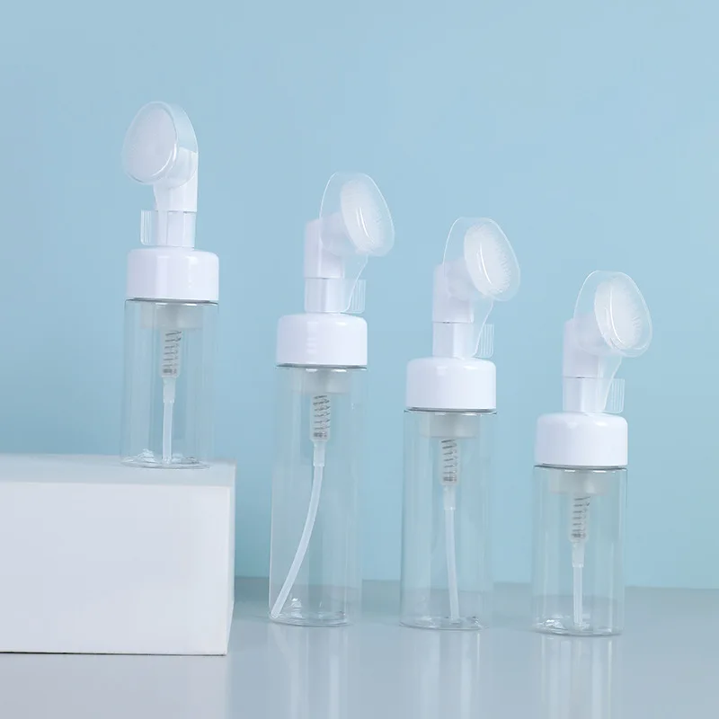 Factory cheap empty wholesale colorful pet foam dispenser soap pump bottles with brush