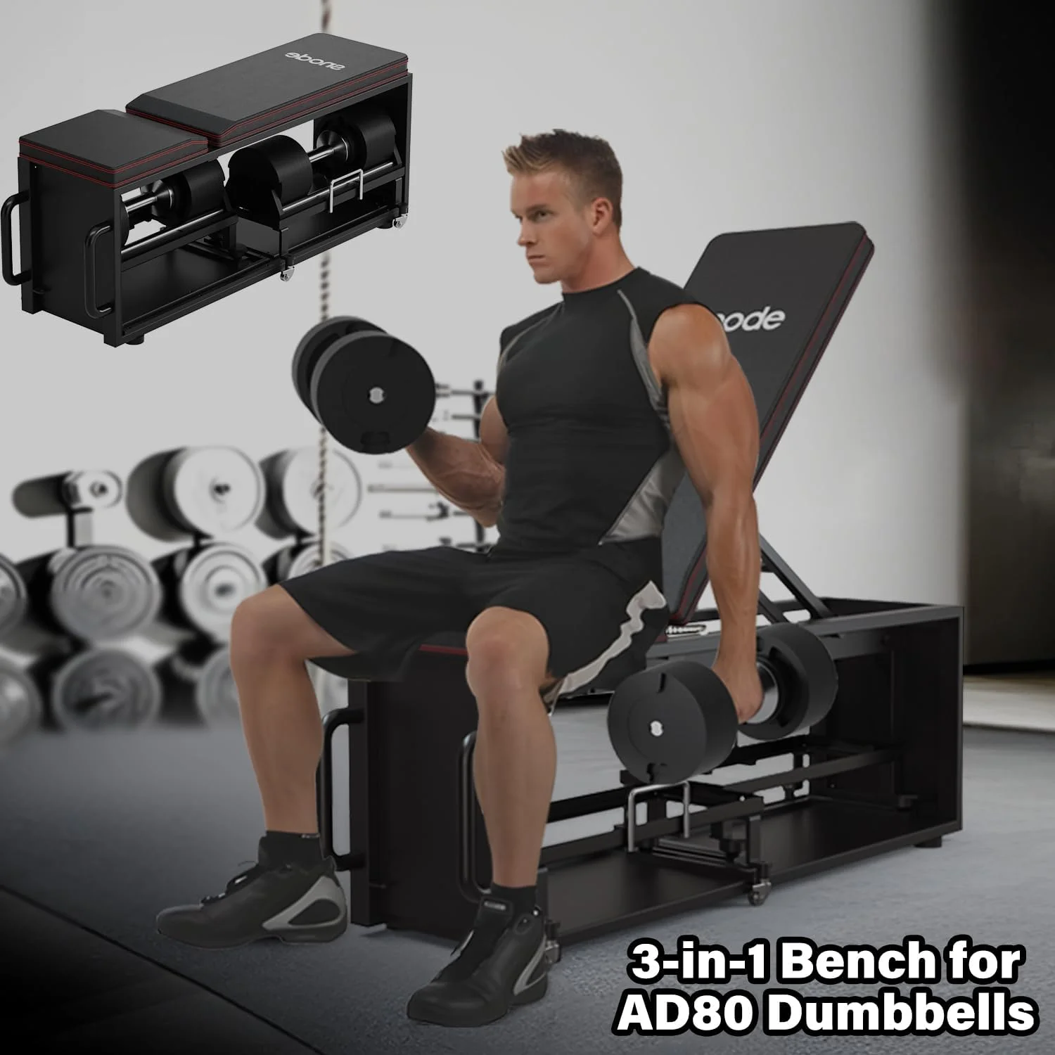 Snode 3-in-1 Adjustable Strength Training Bench for Home Gym Folding Feature Storing AD80 Adjustable Dumbbells