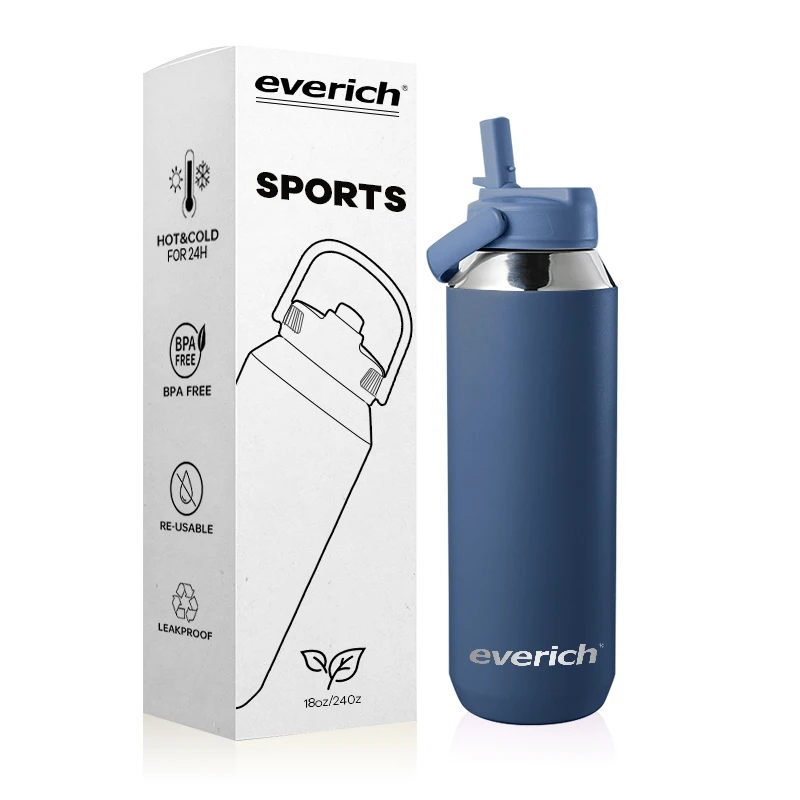 Custom Logo special vacuum flask double wall stainless steel insulated Sports water bottles with straw lid