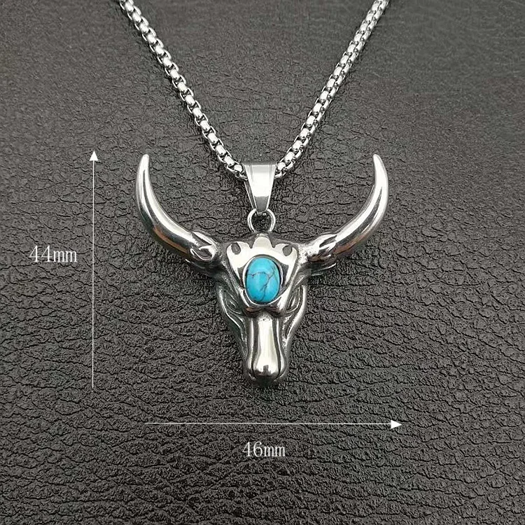 Vintage punk jewelry stainless steel turquoise bull head necklace