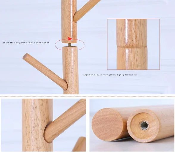 Custom solid wood simple rack practical coat rack floor triangle bracket tree hook single pole hanger