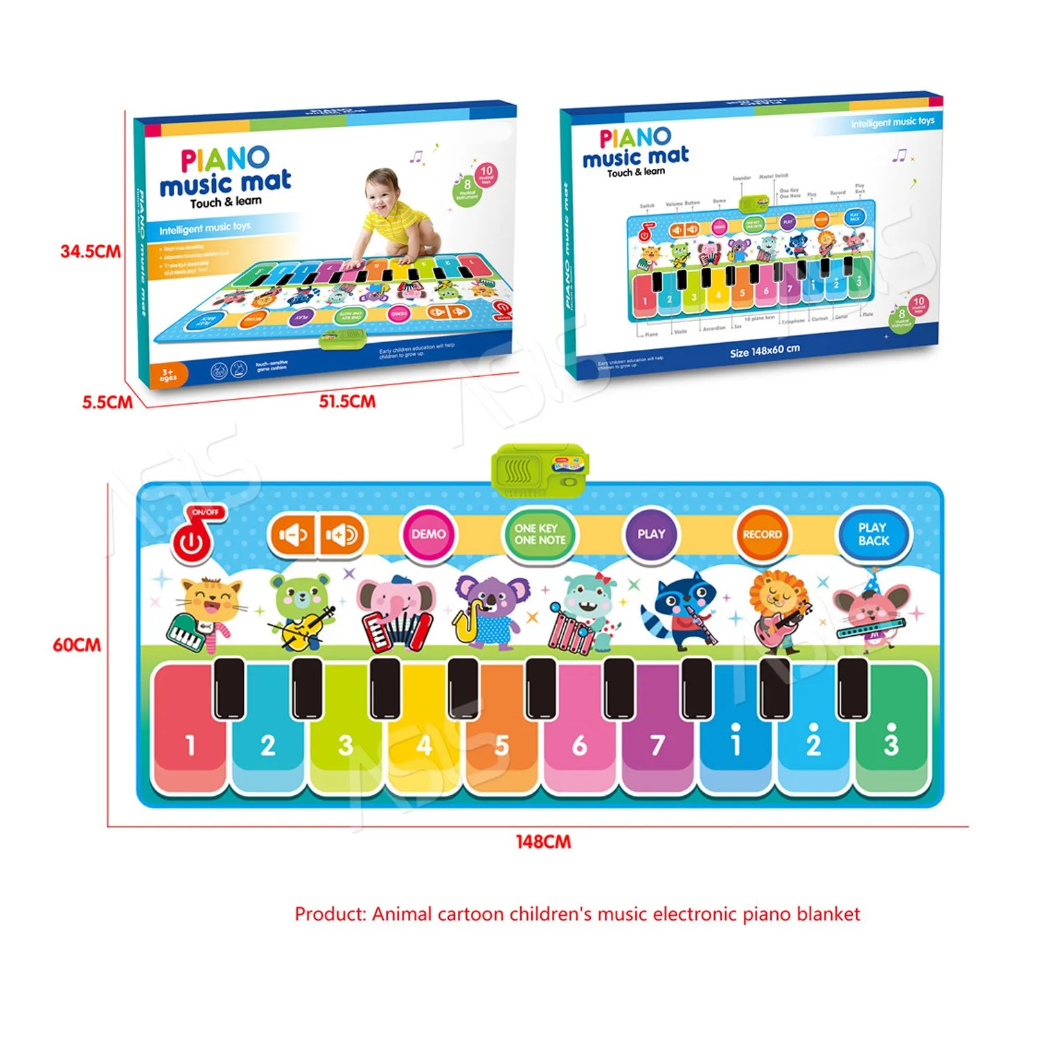 Amazon Electronic 148cm Animals Piano Keyboard Musical Instruments Toddlers Game Pad Dance Play Mat
