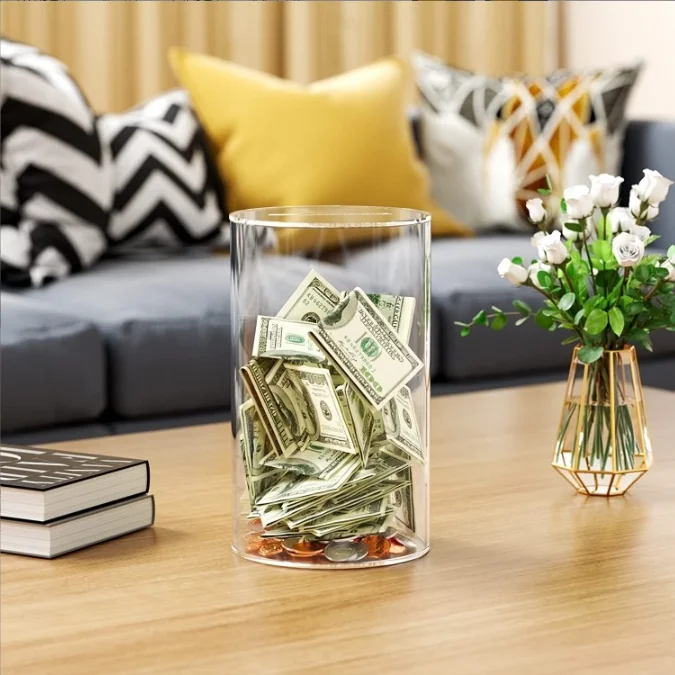 Customized Clear Acrylic Piggy Bank Saving Money Piggy Bank Coin Bank For Kids