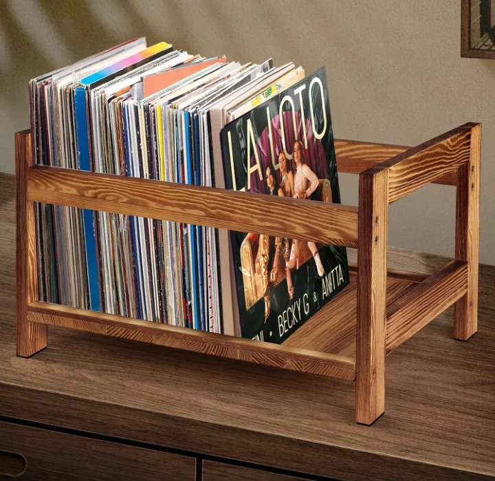 Vinyl Record Storage Organizer Fits 7-12 Albums DVD CD Ideal Retro Home Decor Player Wooden Box Magazine File Holder Crate Racks