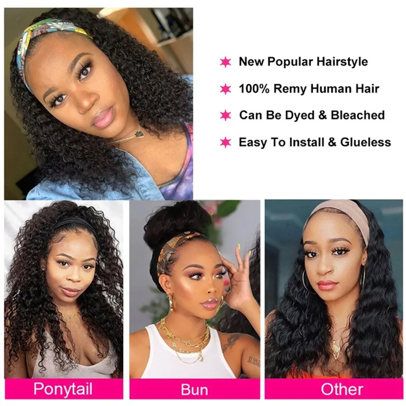 Wholesale mongolian for black women afro kinky curly cuticle aligned 100 % virgin human hair wig with headband