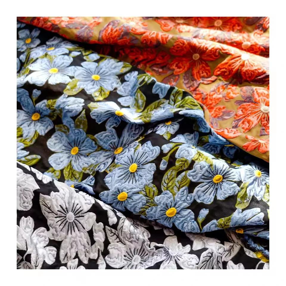 Factory wholesale embossed Yarn dyed jacquard fabric Floral design of plants polyester textile for suit clothing