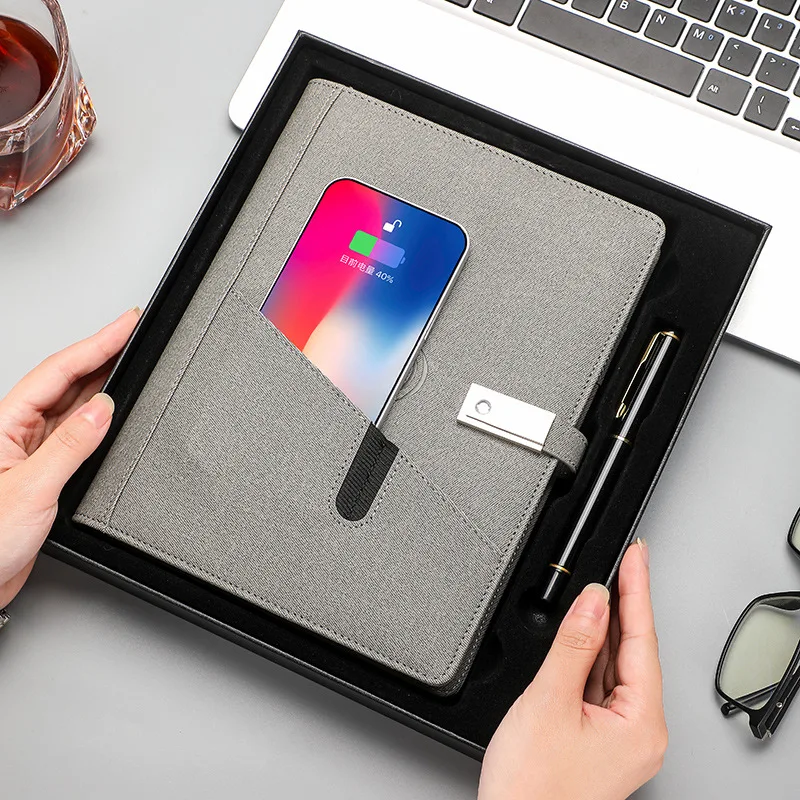 In stock multi-function wireless charging USB flash disk laptop mobile power business office gift notepad gift box