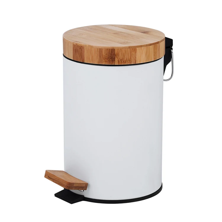3 Litre/0.8 Gallon Garbage Bin Small Compact Round Metal Trash Can with Bamboo Lid